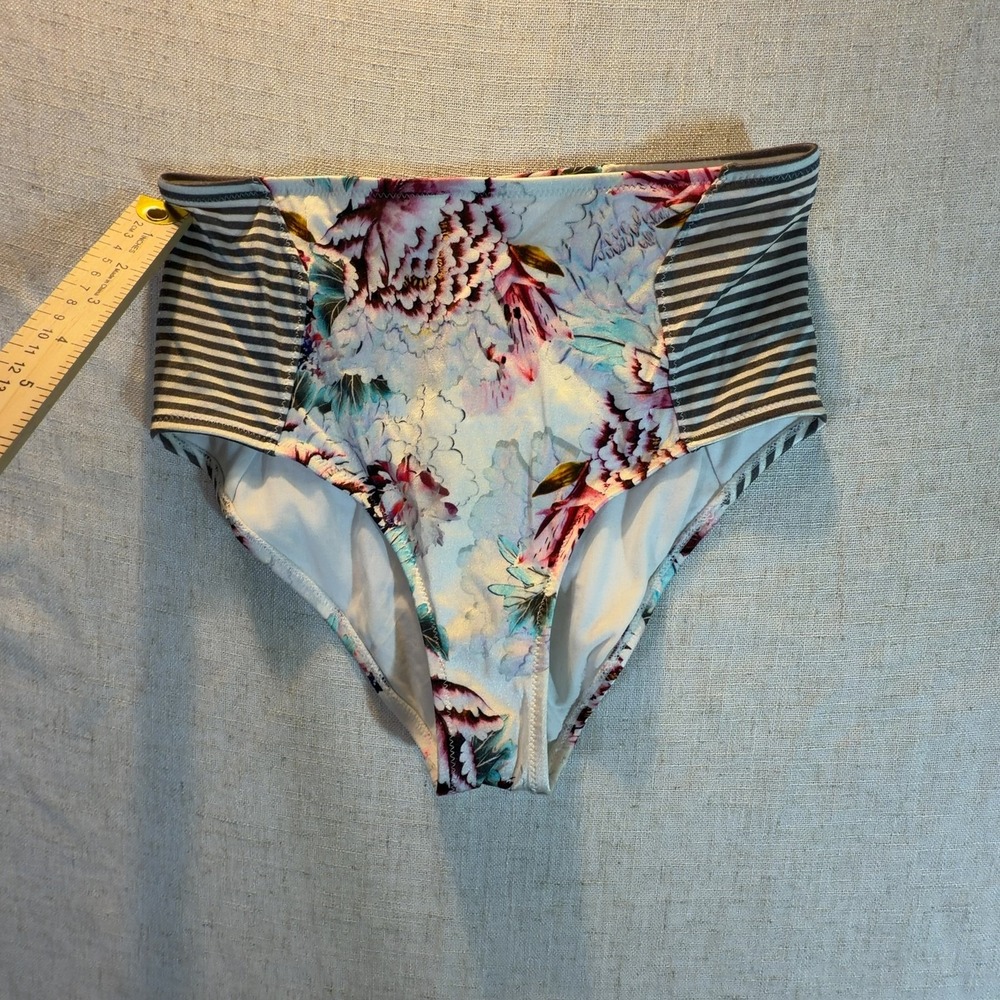 Athleta High-Waist Bikini Bottom Light Blue Floral Women's Size Small